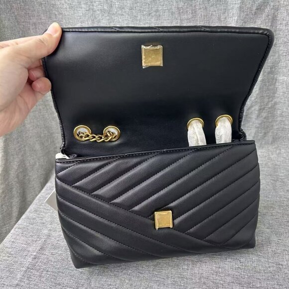 NO.726 TORY BURCH SMALL KIRA CHEVRON SHOULDER BAG IN BLACK - Picture 9 of 11